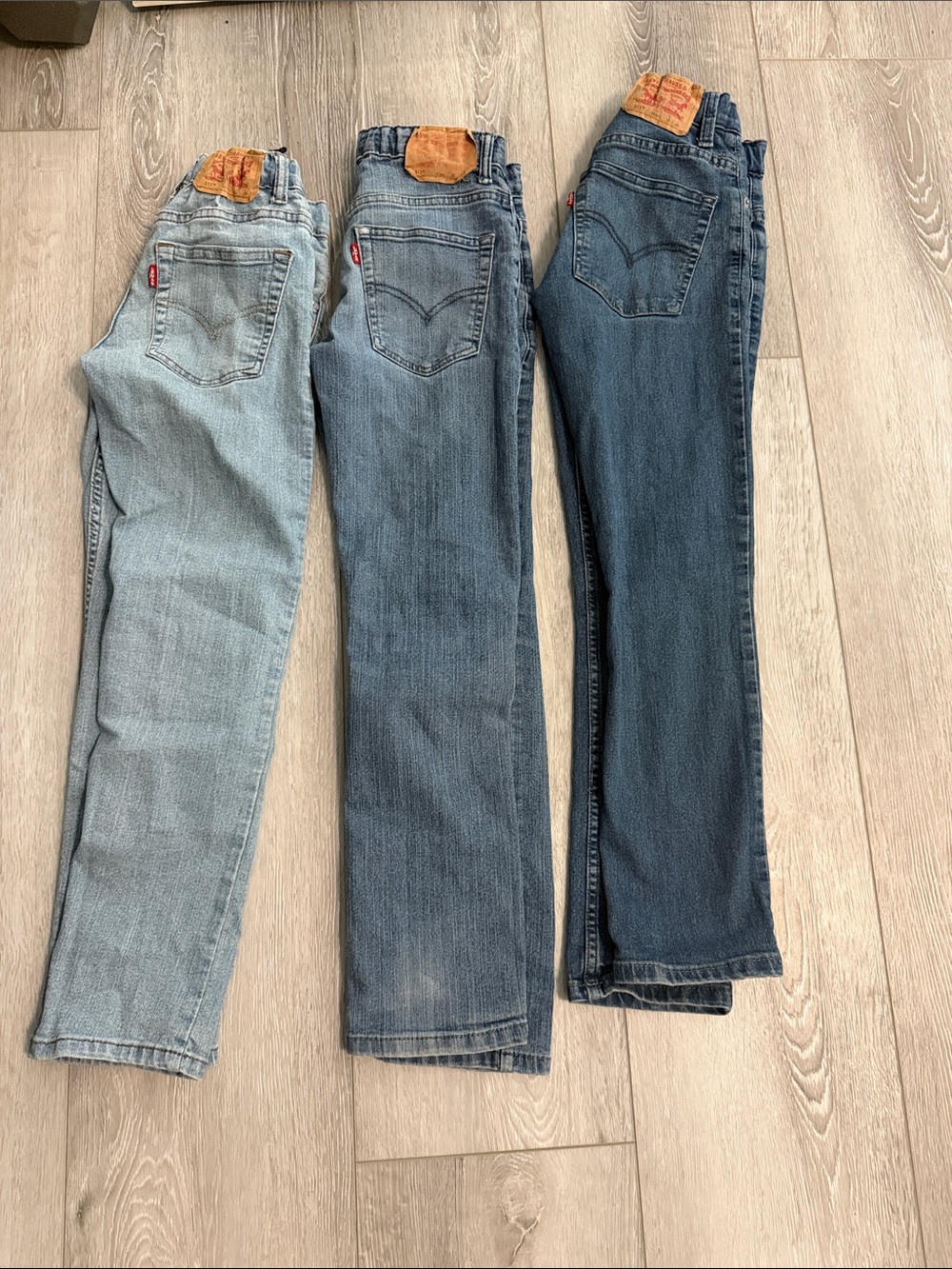 Levi's boys size 10 Straight Jeans Trio - Light Blue, Medium Blue, Dark Blue